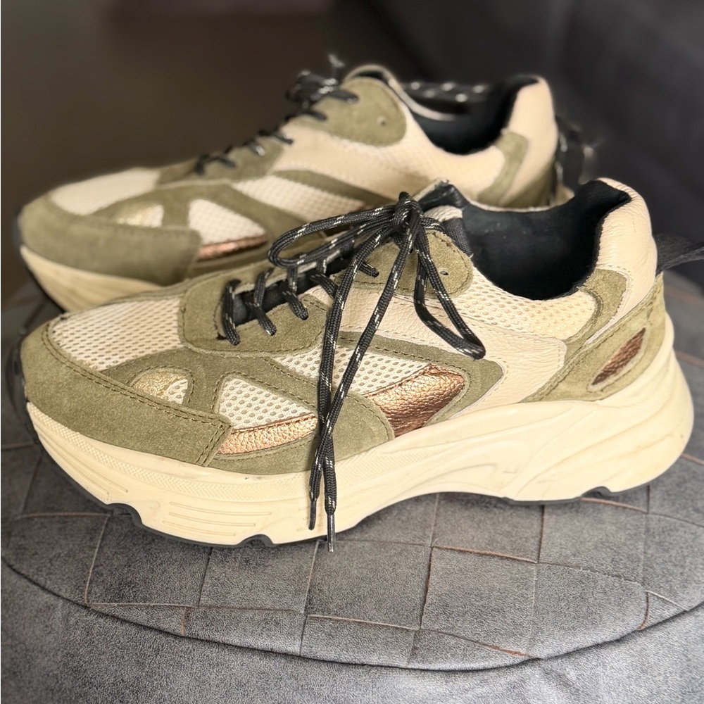 CO Women's Olive and Cream Sneakers